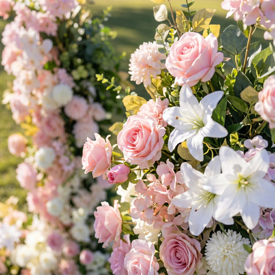 Bloom 3D Pink Artificial Flower Pillar Wedding Backdrop Arch KT Board Decor Floral Arrangement