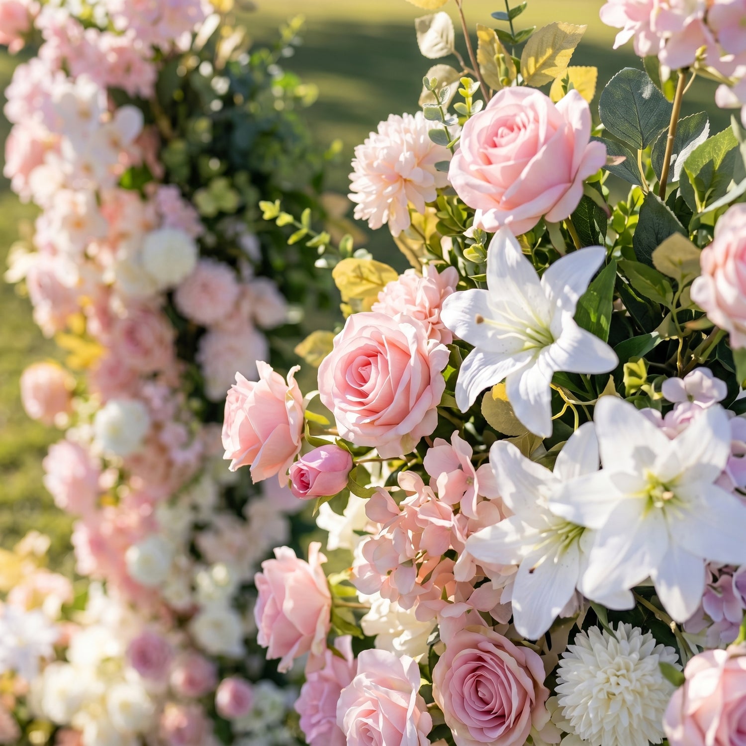Bloom 3D Pink Artificial Flower Pillar Wedding Backdrop Arch KT Board Decor Floral Arrangement