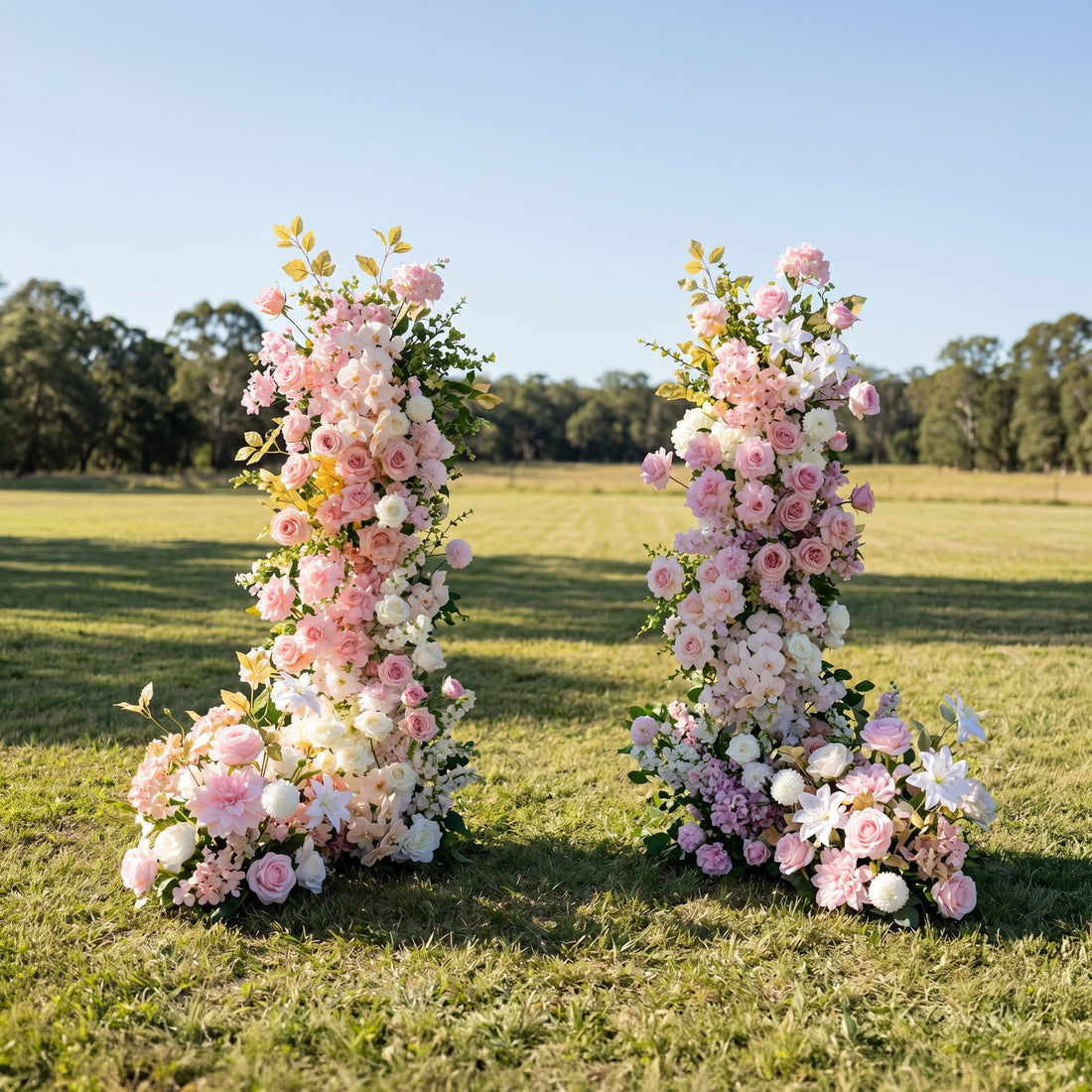 Bloom 3D Pink Artificial Flower Pillar Wedding Backdrop Arch KT Board Decor Floral Arrangement