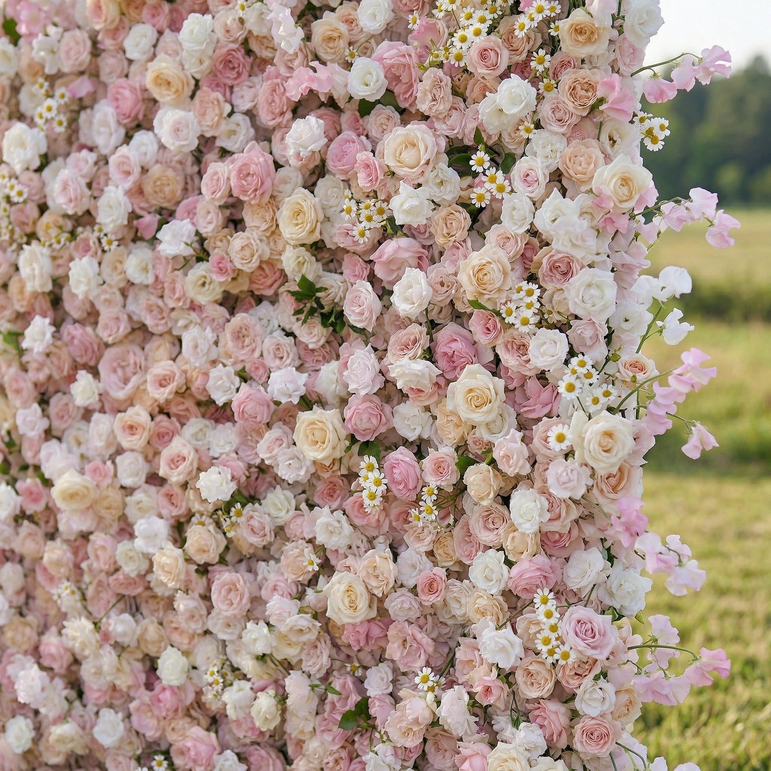 Calinia 4D Fabric Artificial Zip Up Curtain Pink Flower Wall For Wedding and Events Decoration