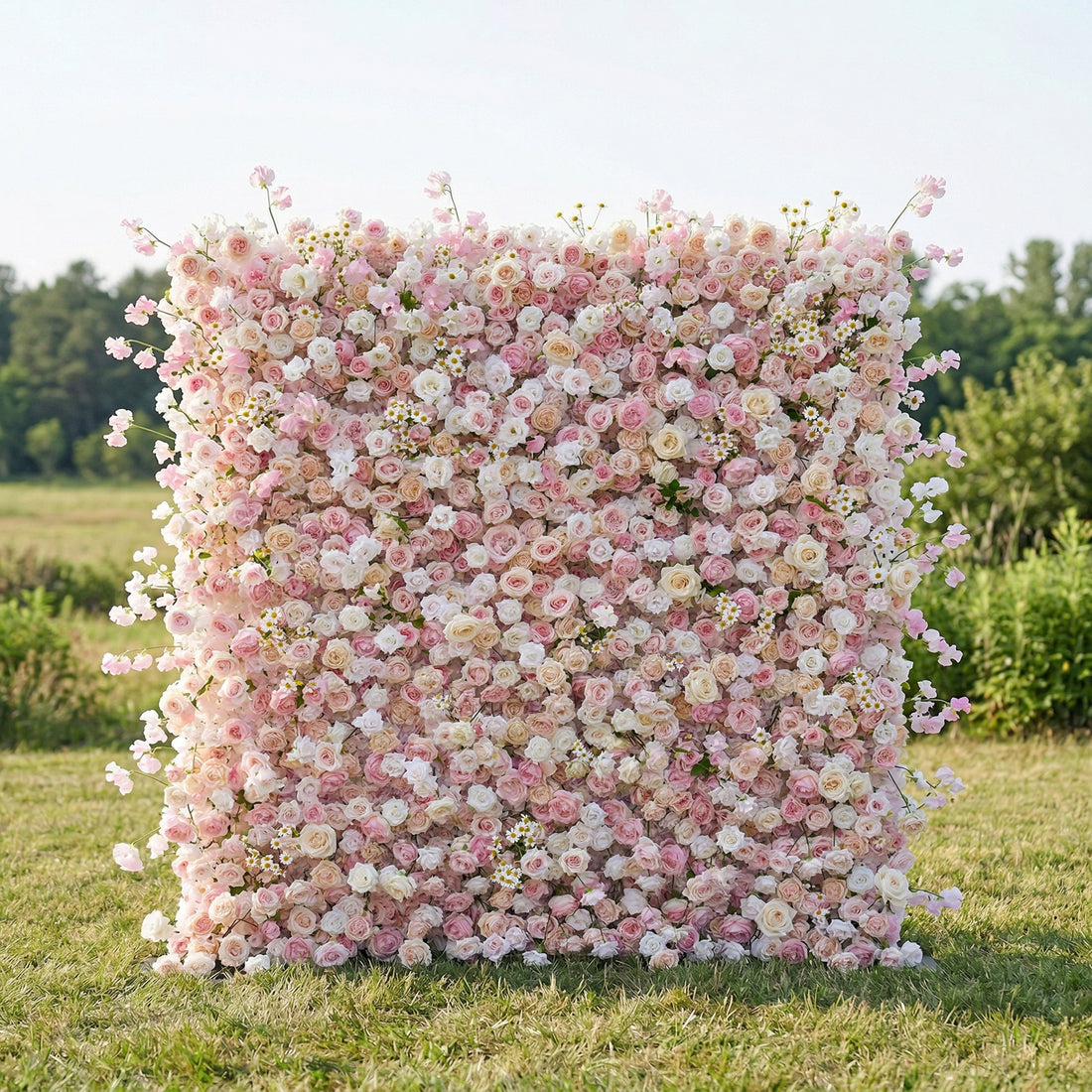 Calinia 4D Fabric Artificial Zip Up Curtain Pink Flower Wall For Wedding and Events Decoration