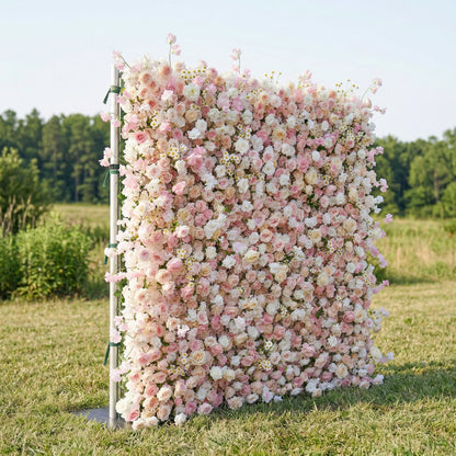 Calinia 4D Fabric Artificial Zip Up Curtain Pink Flower Wall For Wedding and Events Decoration