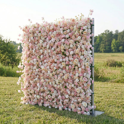 Calinia 4D Fabric Artificial Zip Up Curtain Pink Flower Wall For Wedding and Events Decoration