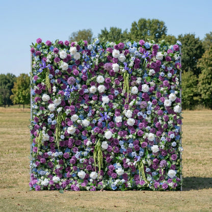 Camilia 4D Fabric Artificial Zip Up Curtain Purple Flower Wall For Wedding and Events Decoration