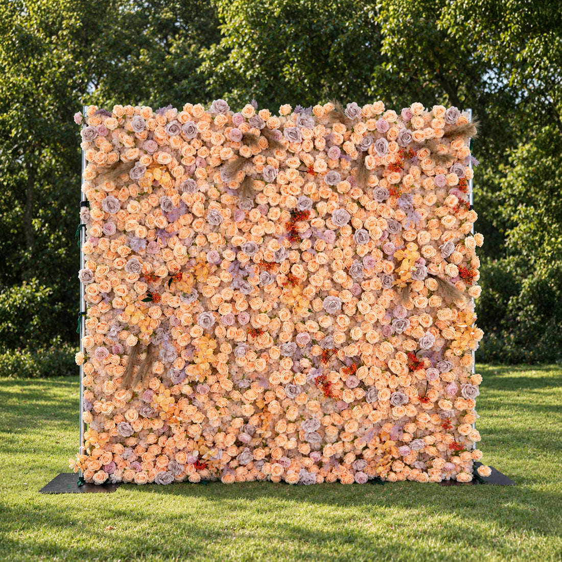 Pomona 3D Champagne &amp; Peach Silk Rose Flower Wall with Autumn Berries for Romantic Manor Weddings