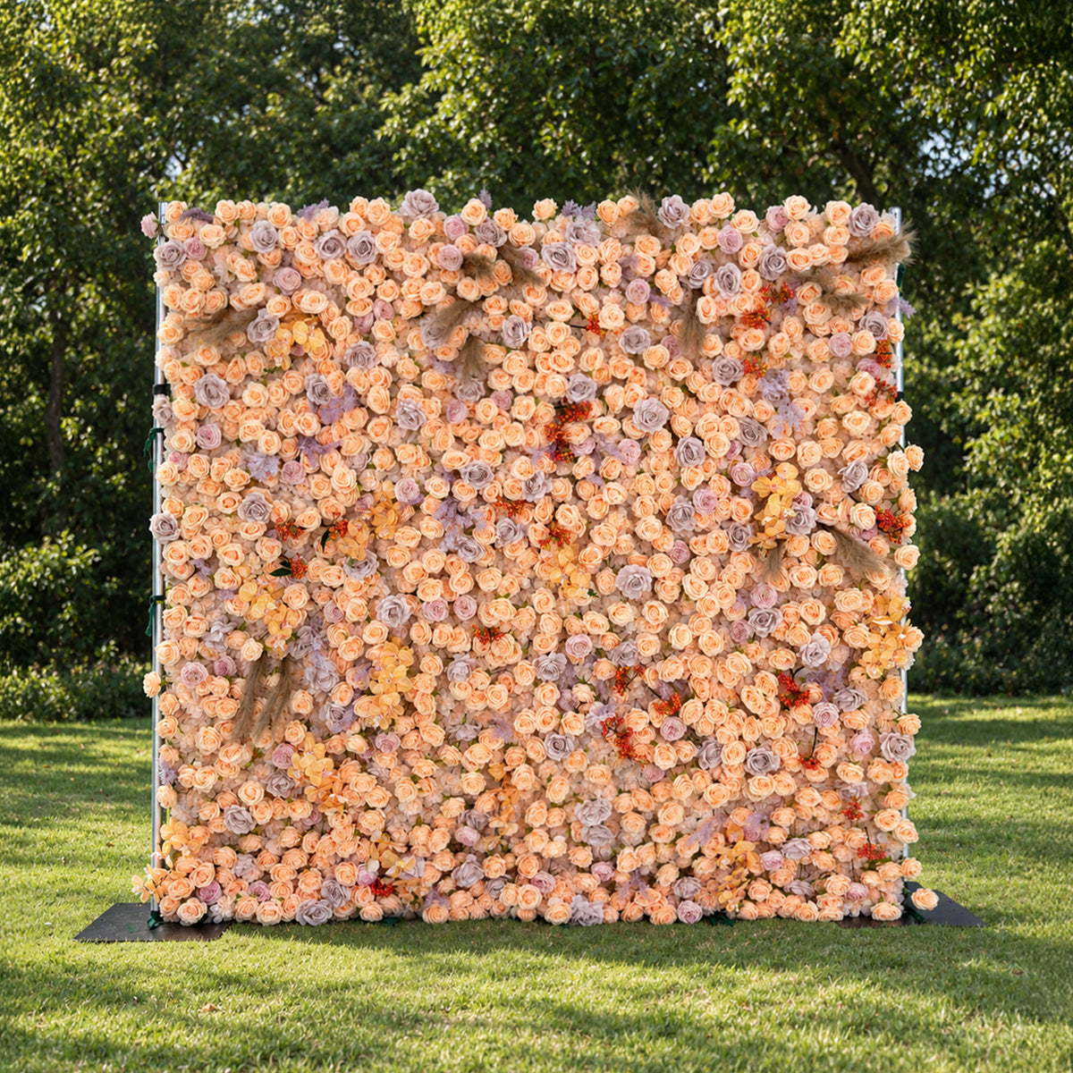 Pomona 3D Champagne &amp; Peach Silk Rose Flower Wall with Autumn Berries for Romantic Manor Weddings
