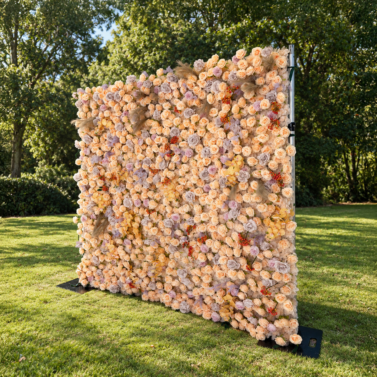 Pomona 3D Champagne &amp; Peach Silk Rose Flower Wall with Autumn Berries for Romantic Manor Weddings