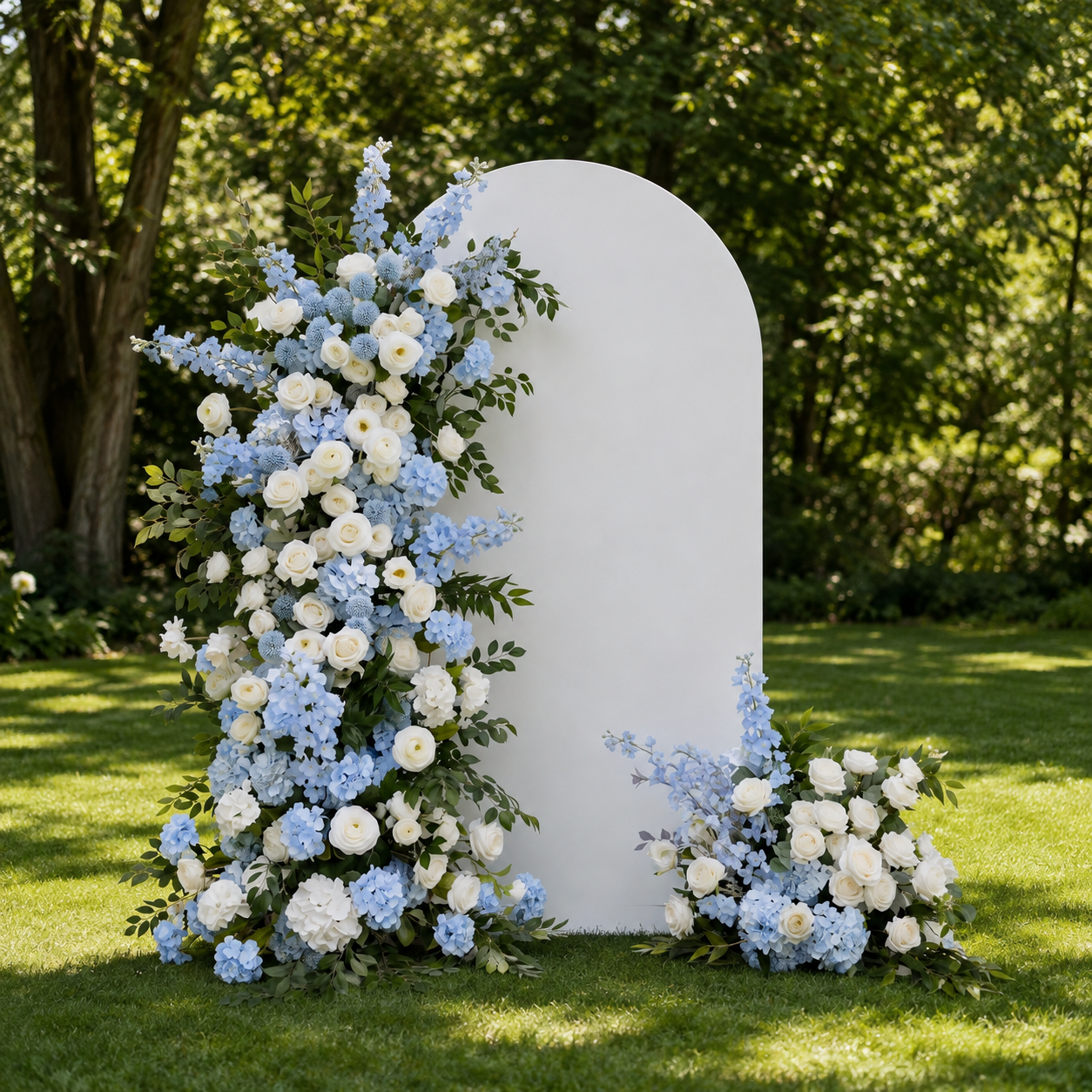 Ciel Blue &amp; White Artificial Flower Pillar Wedding Arch KT Board Decor Floral Arrangement