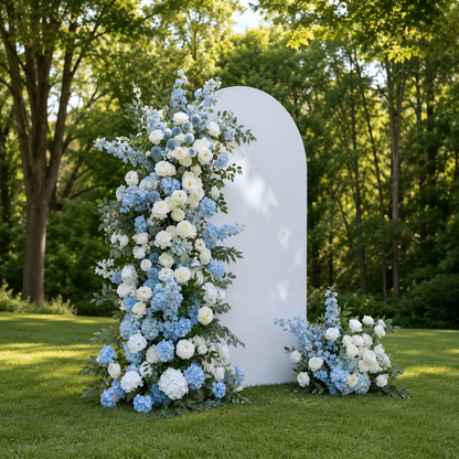 Ciel Blue &amp; White Artificial Flower Pillar Wedding Arch KT Board Decor Floral Arrangement