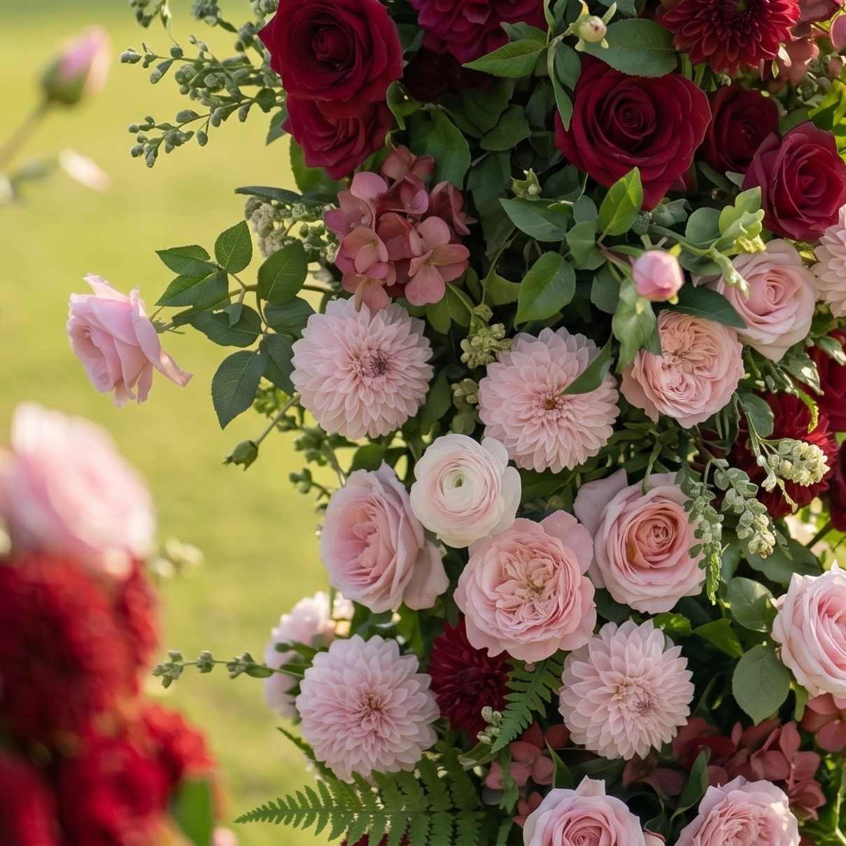 Cherry 3D Red Artificial Flower Pillar Wedding Backdrop Arch KT Board Decor Floral Arrangement