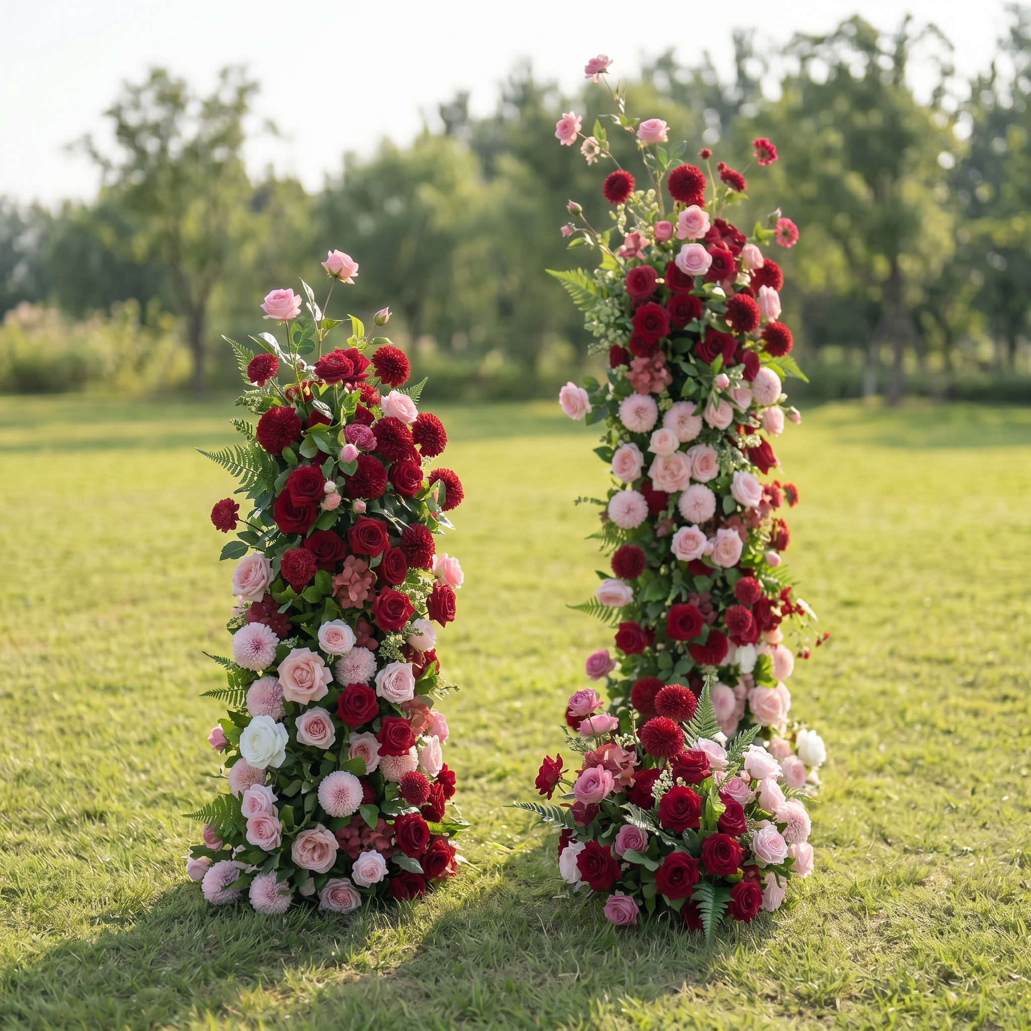 Cherry 3D Red Artificial Flower Pillar Wedding Backdrop Arch KT Board Decor Floral Arrangement