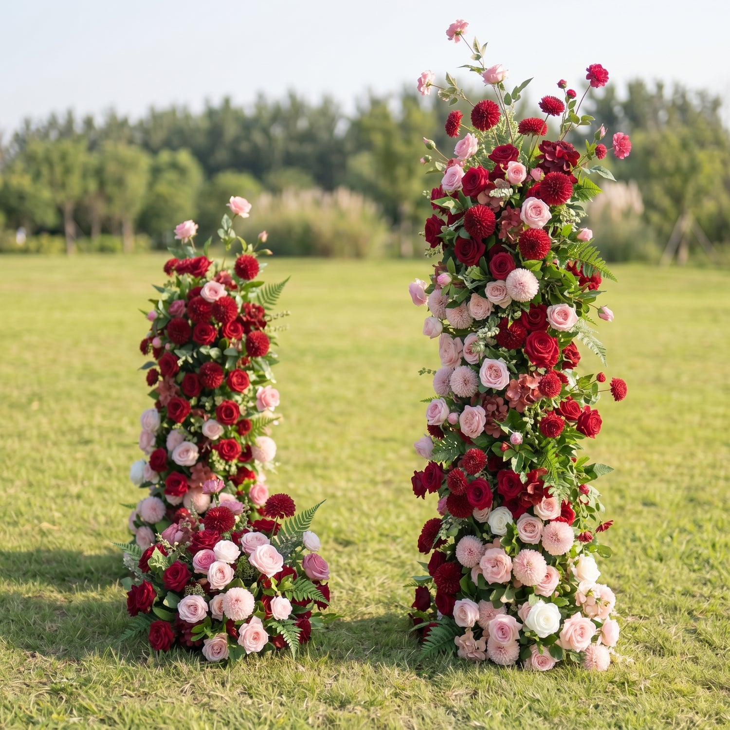 Cherry 3D Red Artificial Flower Pillar Wedding Backdrop Arch KT Board Decor Floral Arrangement
