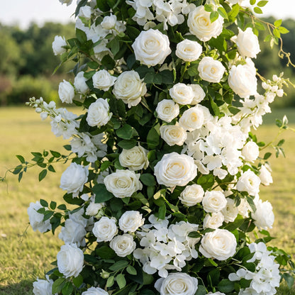 Cleoa 3D White Artificial Flower Pillar Wedding Backdrop Arch KT Board Decor Floral Arrangement