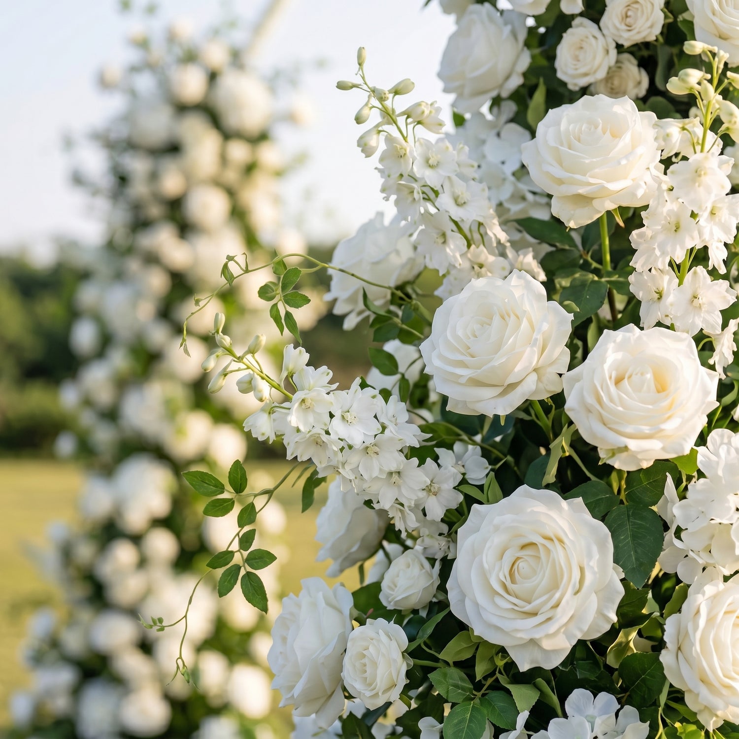 Cleoa 3D White Artificial Flower Pillar Wedding Backdrop Arch KT Board Decor Floral Arrangement