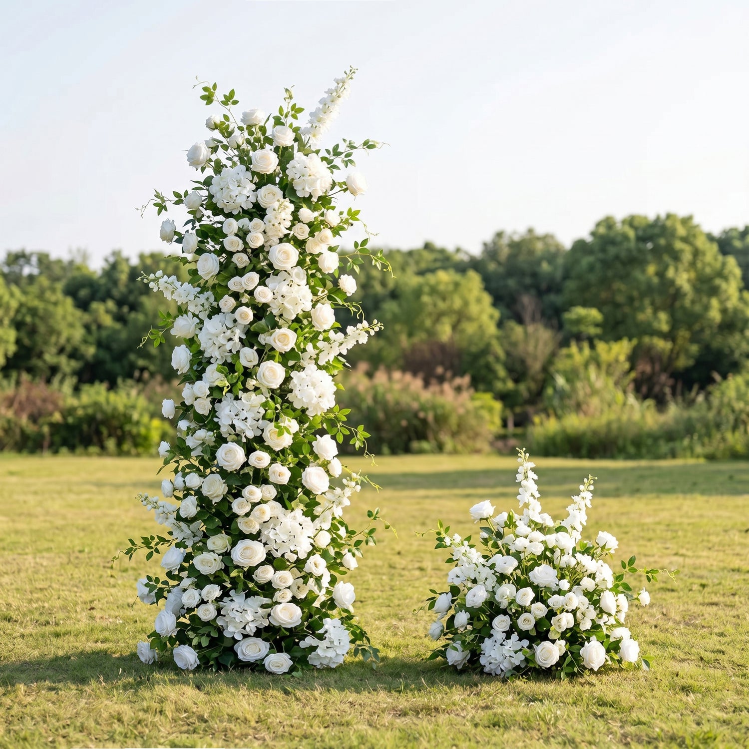 Cleoa 3D White Artificial Flower Pillar Wedding Backdrop Arch KT Board Decor Floral Arrangement