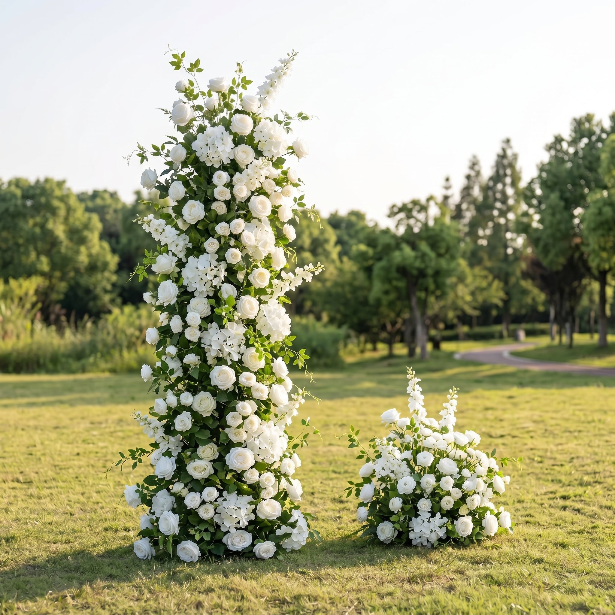 Cleoa 3D White Artificial Flower Pillar Wedding Backdrop Arch KT Board Decor Floral Arrangement