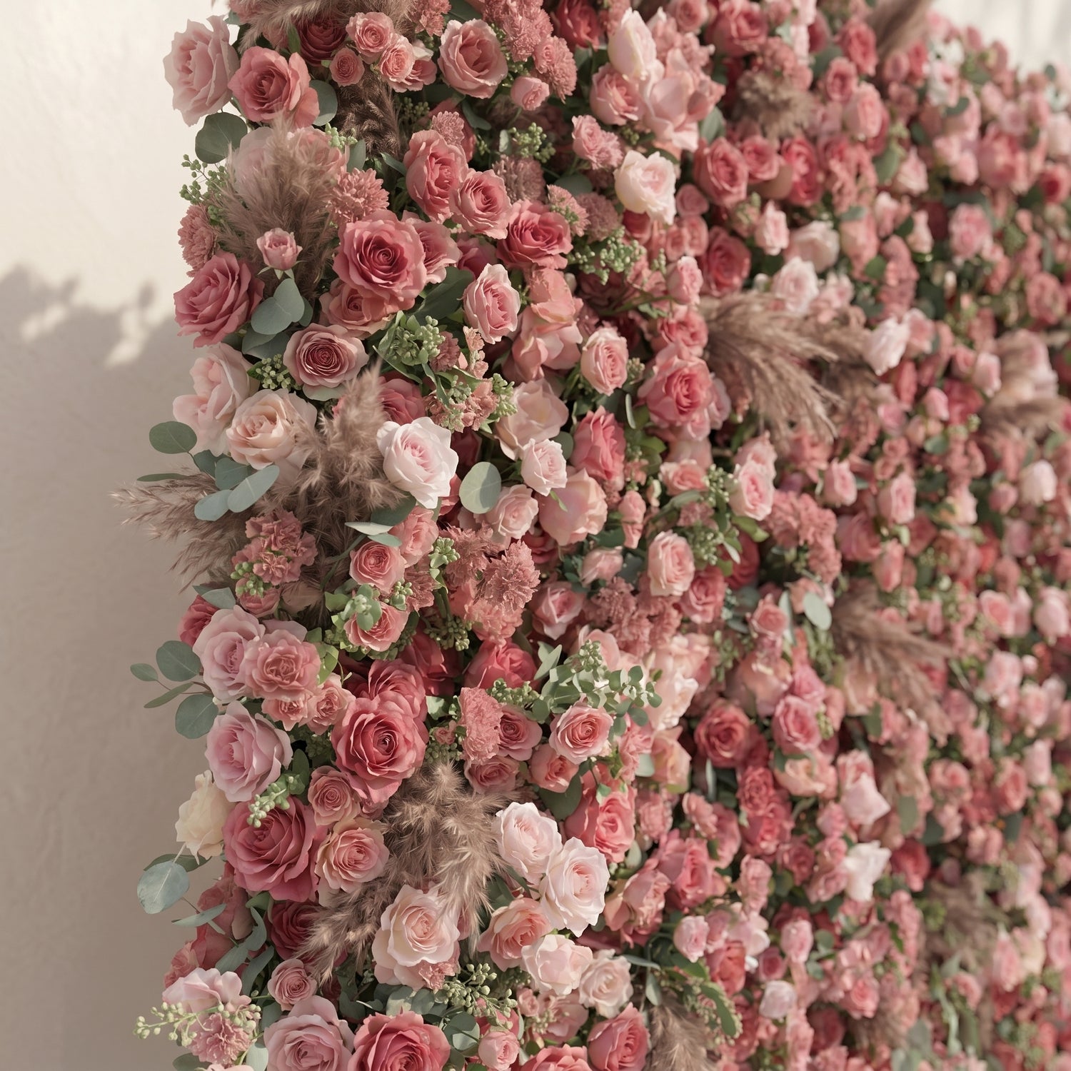 Silence Luxury 4D Dusty Rose &amp; Nude Pink Silk Floral Wall with Dried Pampas Grass for Modern Weddings