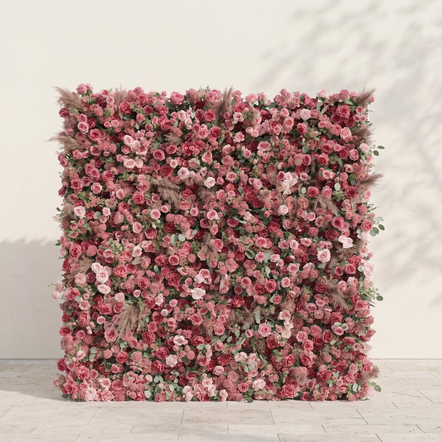 Silence Luxury 4D Dusty Rose &amp; Nude Pink Silk Floral Wall with Dried Pampas Grass for Modern Weddings