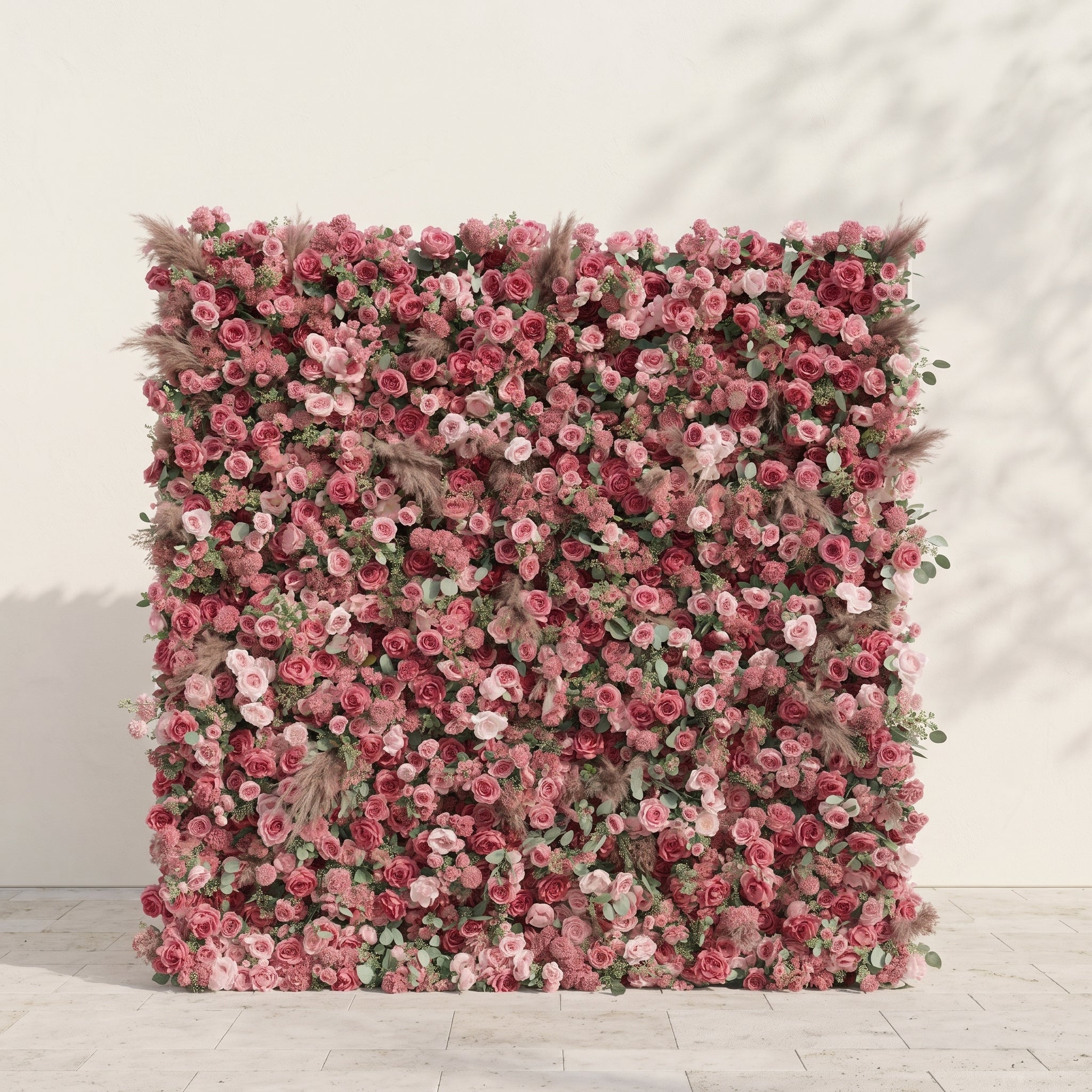 Silence Luxury 4D Dusty Rose &amp; Nude Pink Silk Floral Wall with Dried Pampas Grass for Modern Weddings