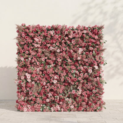 Silence Luxury 4D Dusty Rose &amp; Nude Pink Silk Floral Wall with Dried Pampas Grass for Modern Weddings