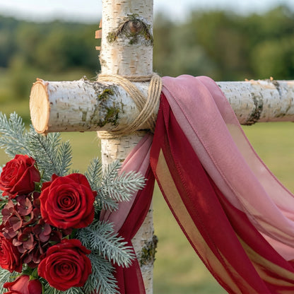 Clover Red Rose Wedding Arch Flowers Swag with Sheer Drapes Set for Luxury Ceremony Decor