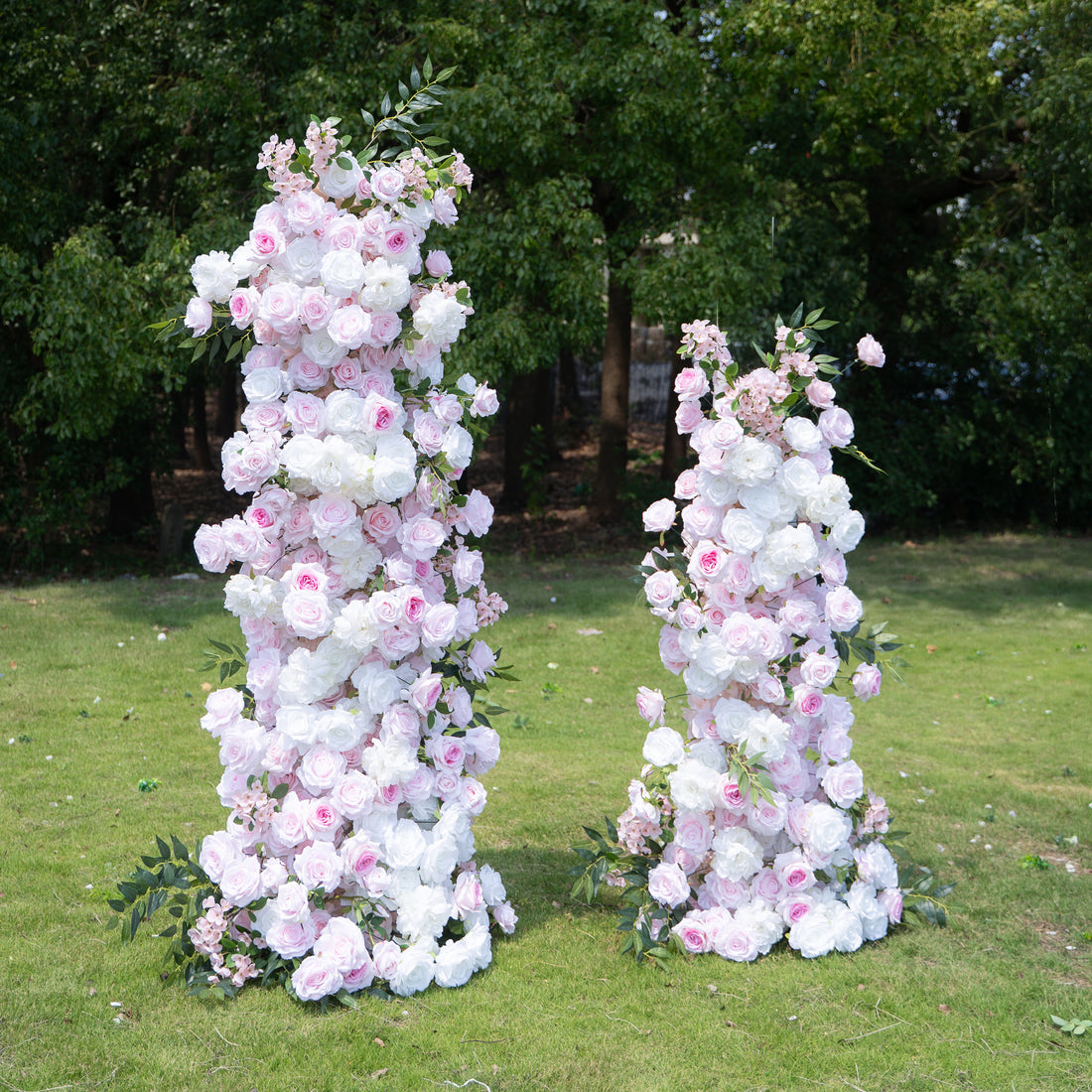 Amora Pink &amp; White Artificial Flower Pillar Wedding Arch KT Board Decor Floral Arrangement