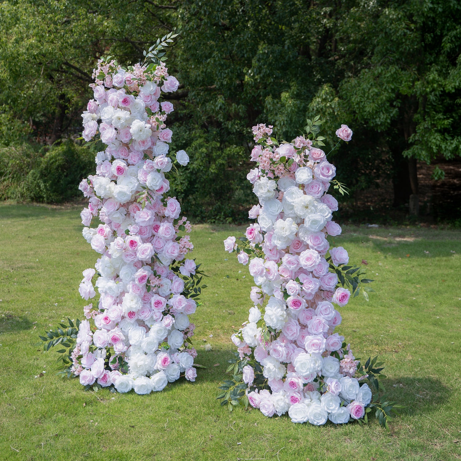 Amora Pink &amp; White Artificial Flower Pillar Wedding Arch KT Board Decor Floral Arrangement