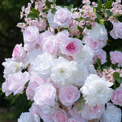 Amora Pink &amp; White Artificial Flower Pillar Wedding Arch KT Board Decor Floral Arrangement