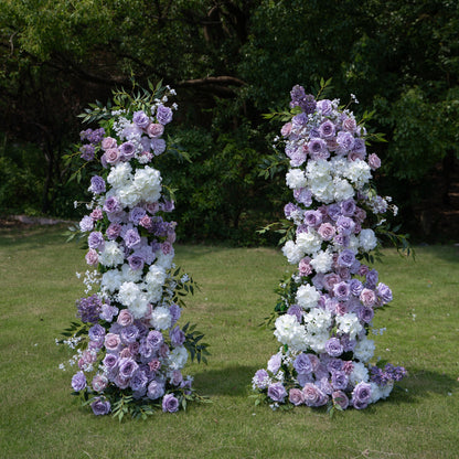 Lilac Purple &amp; White Artificial Flower Pillar Wedding Arch KT Board Decor Floral Arrangement