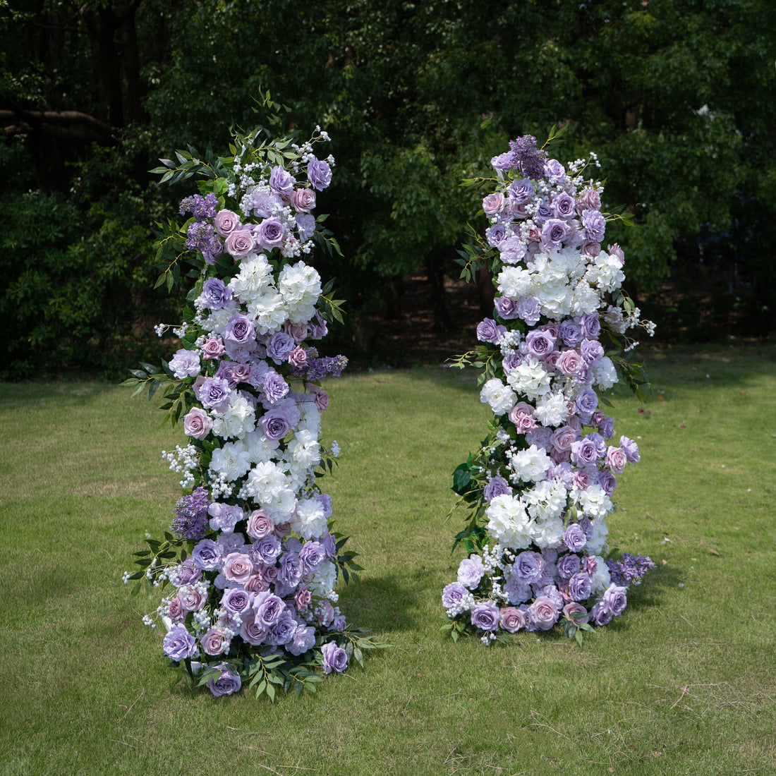 Lilac Purple &amp; White Artificial Flower Pillar Wedding Arch KT Board Decor Floral Arrangement
