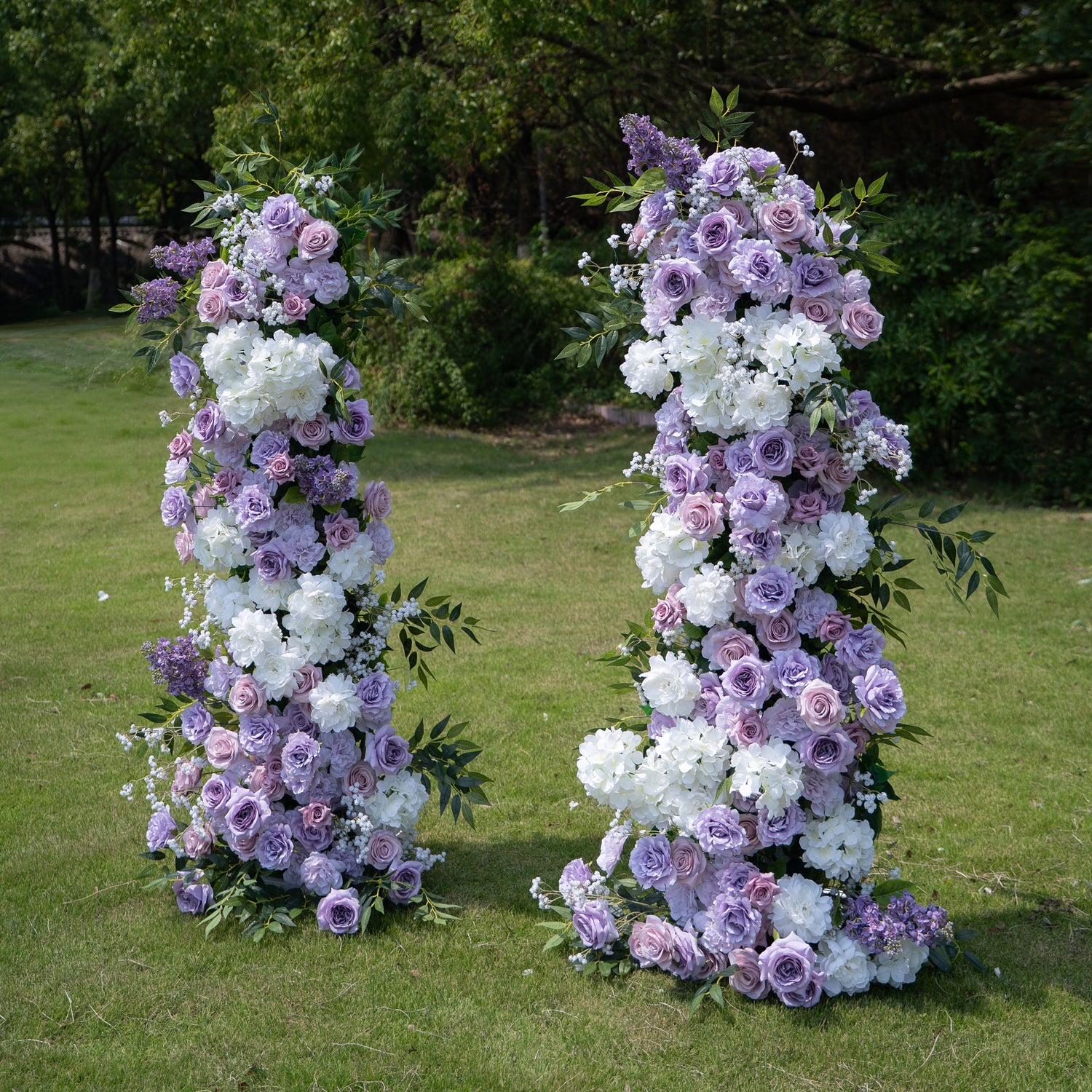 Lilac Purple &amp; White Artificial Flower Pillar Wedding Arch KT Board Decor Floral Arrangement