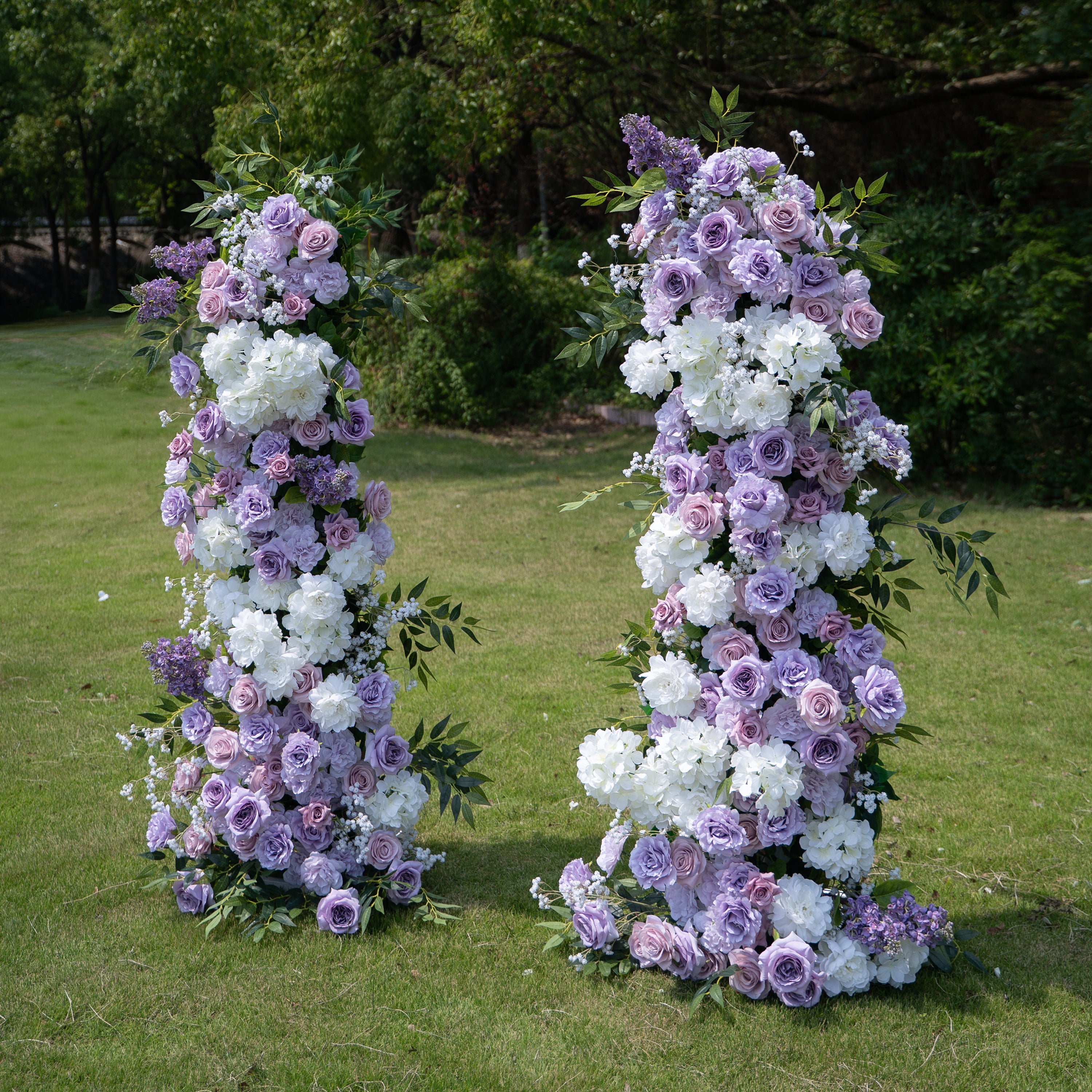 Lilac Purple &amp; White Artificial Flower Pillar Wedding Arch KT Board Decor Floral Arrangement