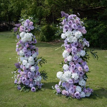 Lilac Purple &amp; White Artificial Flower Pillar Wedding Arch KT Board Decor Floral Arrangement