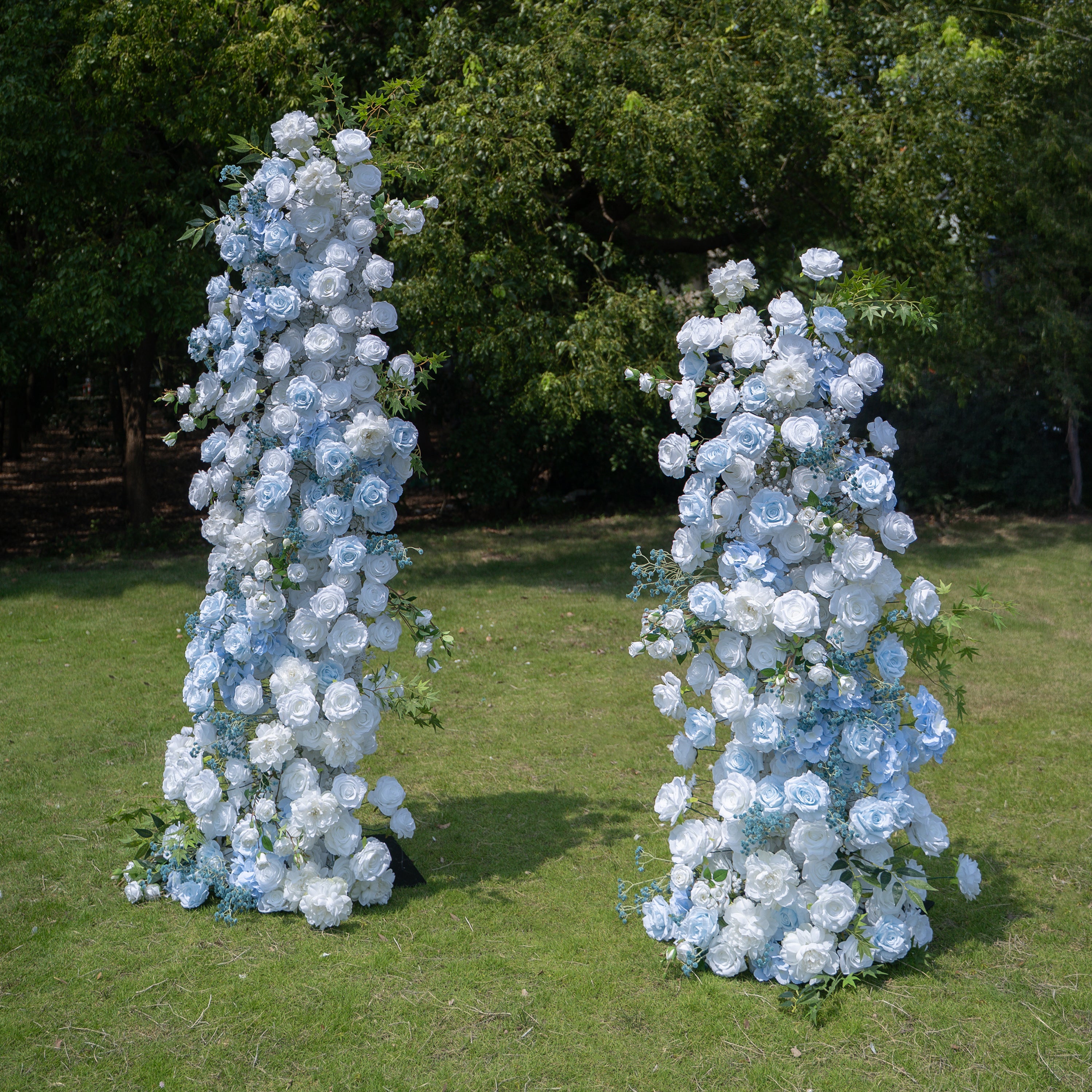 Aquella Blue &amp; White Artificial Flower Pillar Wedding Arch KT Board Decor Floral Arrangement