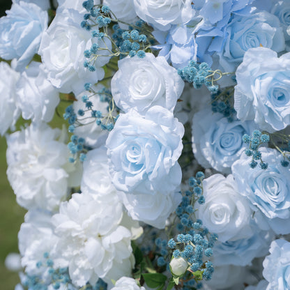 Aquella Blue &amp; White Artificial Flower Pillar Wedding Arch KT Board Decor Floral Arrangement