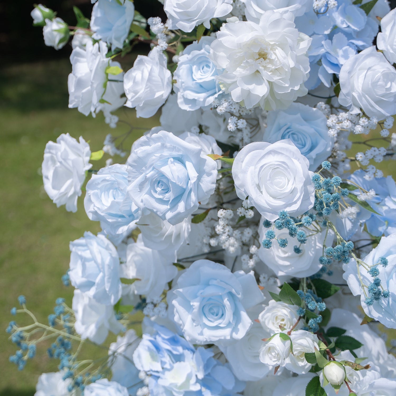 Aquella Blue &amp; White Artificial Flower Pillar Wedding Arch KT Board Decor Floral Arrangement