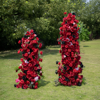 Ravena Red &amp; Black Artificial Flower Pillar Wedding Arch KT Board Decor Floral Arrangement