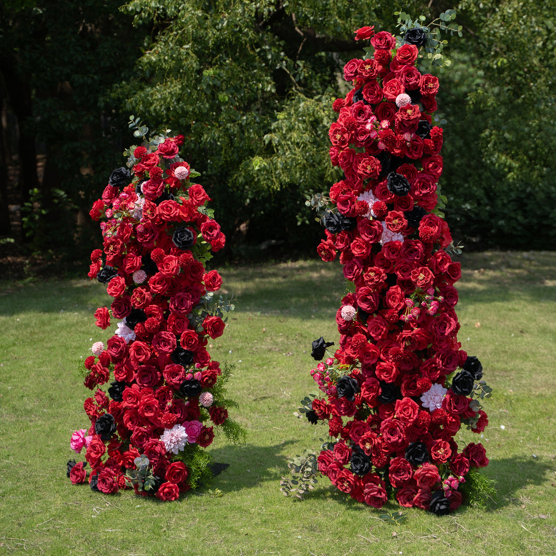 Ravena Red &amp; Black Artificial Flower Pillar Wedding Arch KT Board Decor Floral Arrangement