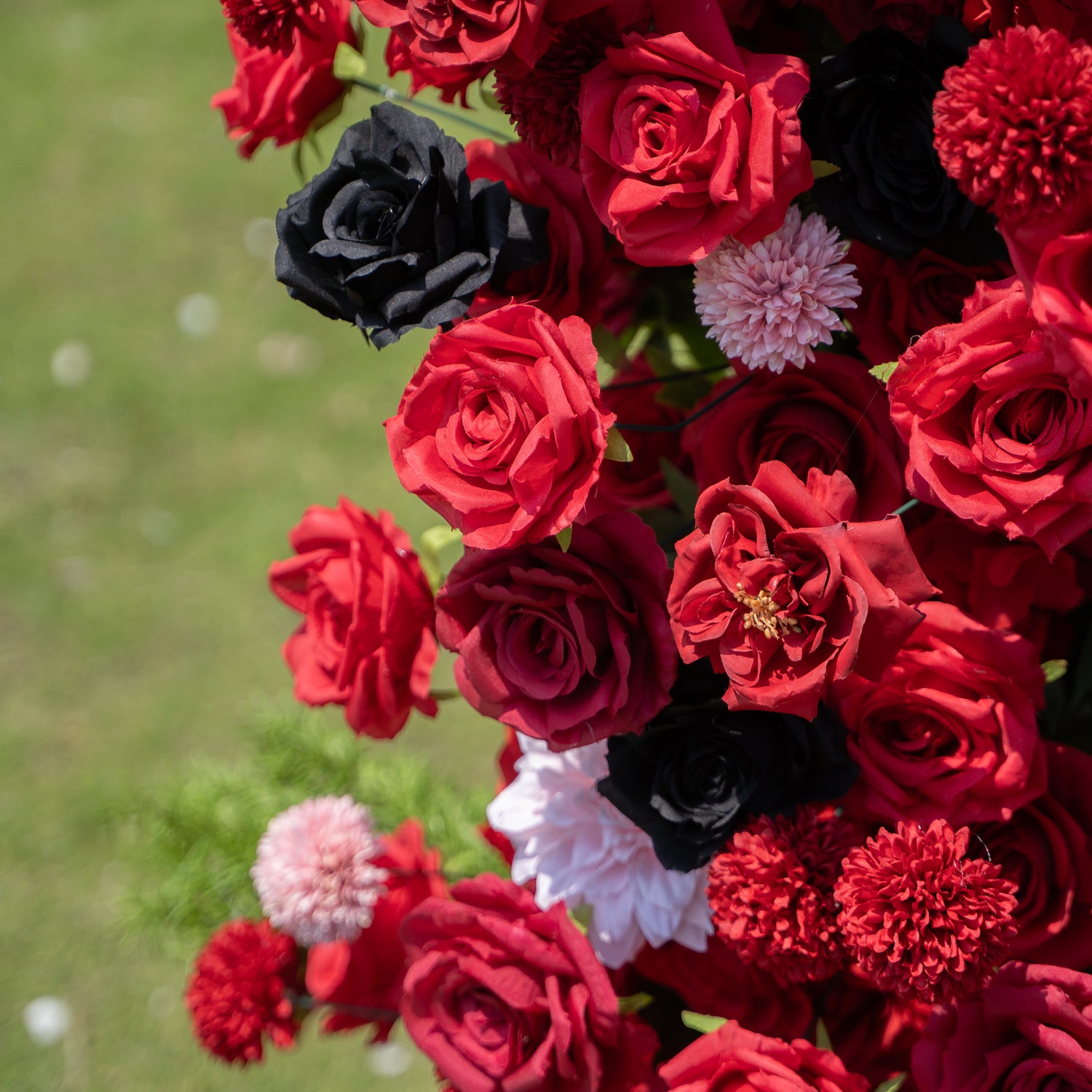 Ravena Red &amp; Black Artificial Flower Pillar Wedding Arch KT Board Decor Floral Arrangement