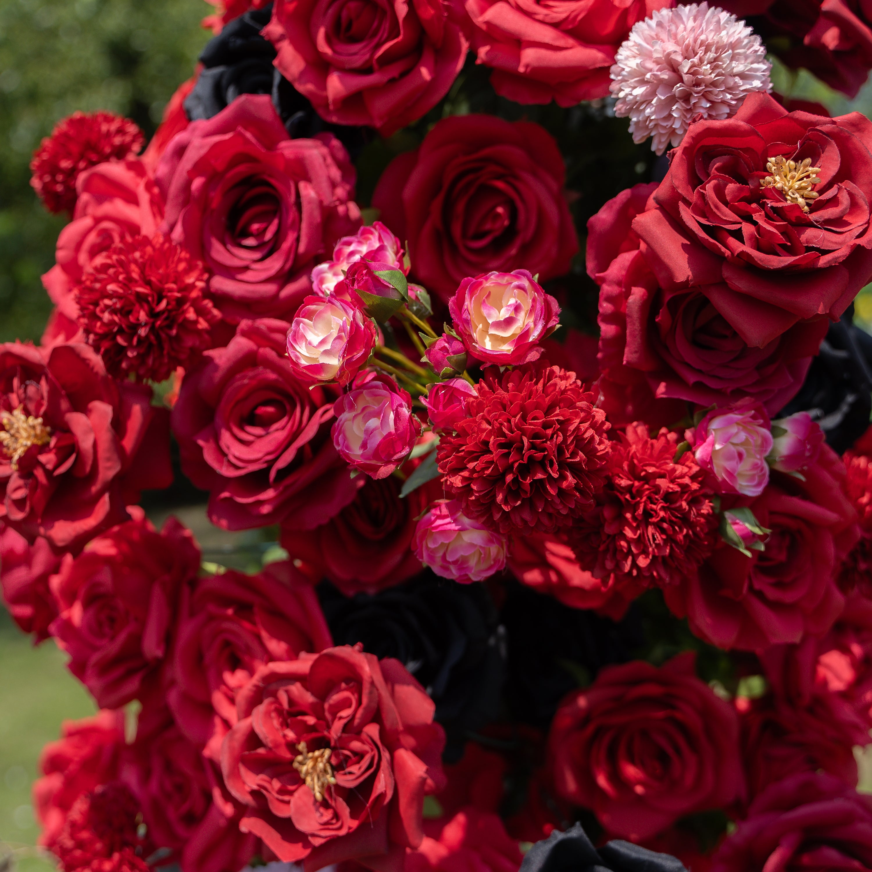 Ravena Red &amp; Black Artificial Flower Pillar Wedding Arch KT Board Decor Floral Arrangement