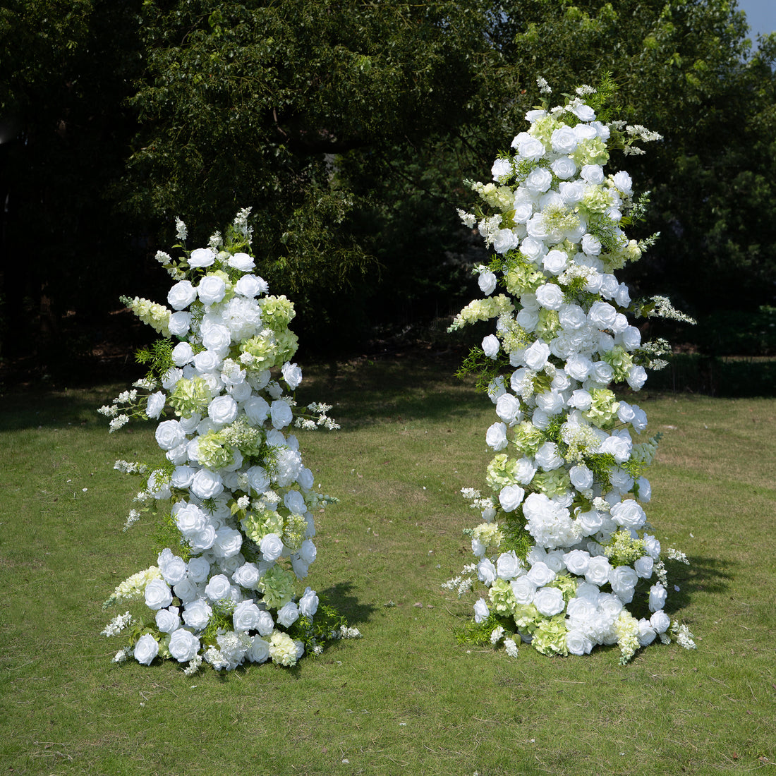 Alba Green &amp; White Artificial Flower Pillar Wedding Arch KT Board Decor Floral Arrangement