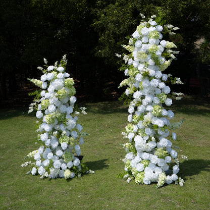 Alba Green &amp; White Artificial Flower Pillar Wedding Arch KT Board Decor Floral Arrangement