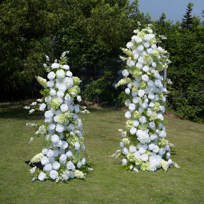 Alba Green &amp; White Artificial Flower Pillar Wedding Arch KT Board Decor Floral Arrangement