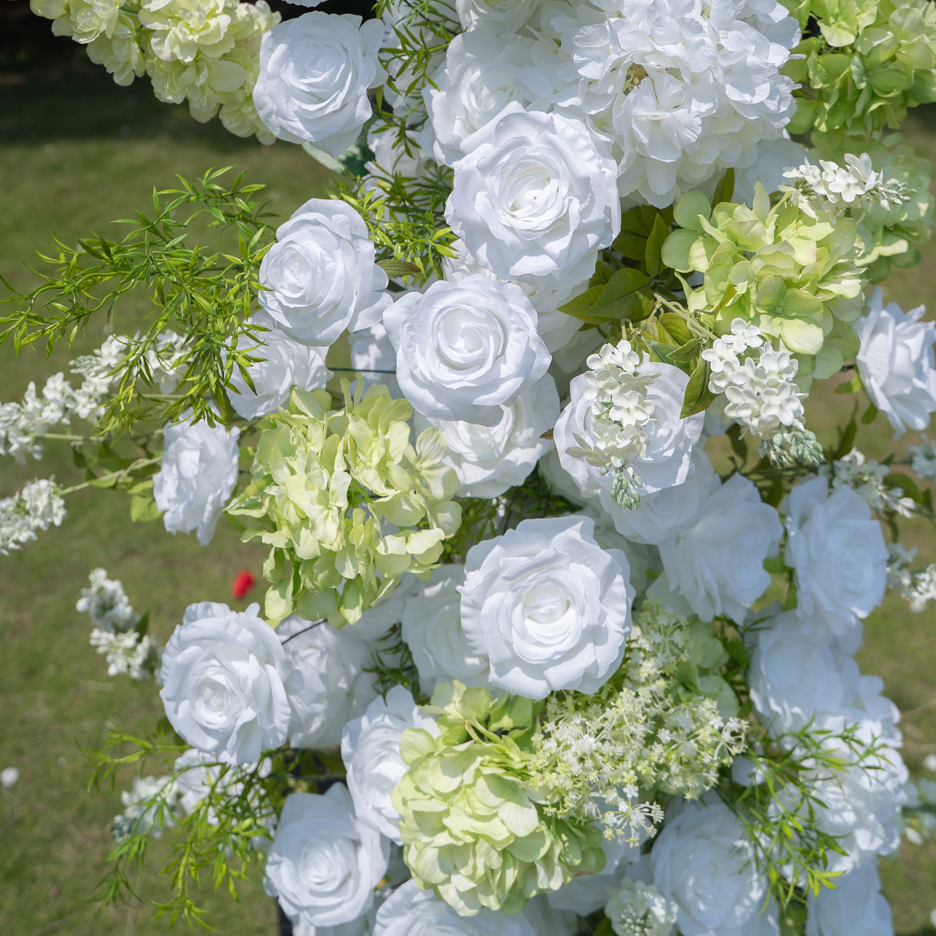 Alba Green &amp; White Artificial Flower Pillar Wedding Arch KT Board Decor Floral Arrangement
