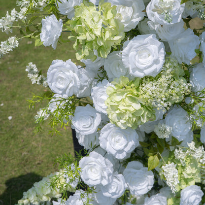 Alba Green &amp; White Artificial Flower Pillar Wedding Arch KT Board Decor Floral Arrangement