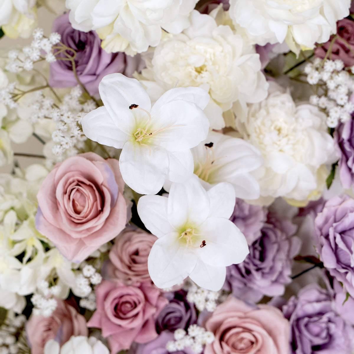 Lilac Purple &amp; White Artificial Flower Pillar Wedding Arch KT Board Decor Floral Arrangement