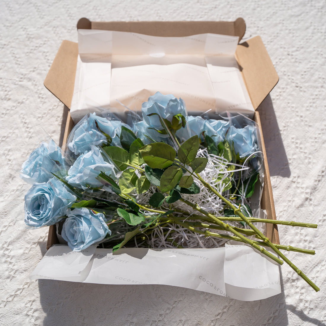 12 Stems Curled Rose (Light blue) Gift Box  (Ready to ship)