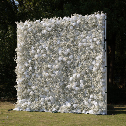 Shimmer 3D Floral Wall – White Roses &amp; Baby’s Breath, Perfect for Proposals &amp; Weddings