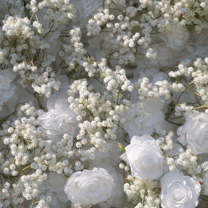 Shimmer 3D Floral Wall – White Roses &amp; Baby’s Breath, Perfect for Proposals &amp; Weddings