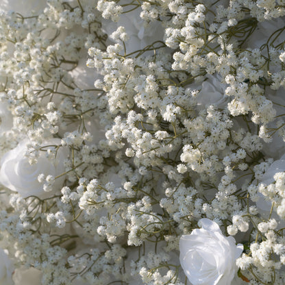 Shimmer 3D Floral Wall – White Roses &amp; Baby’s Breath, Perfect for Proposals &amp; Weddings